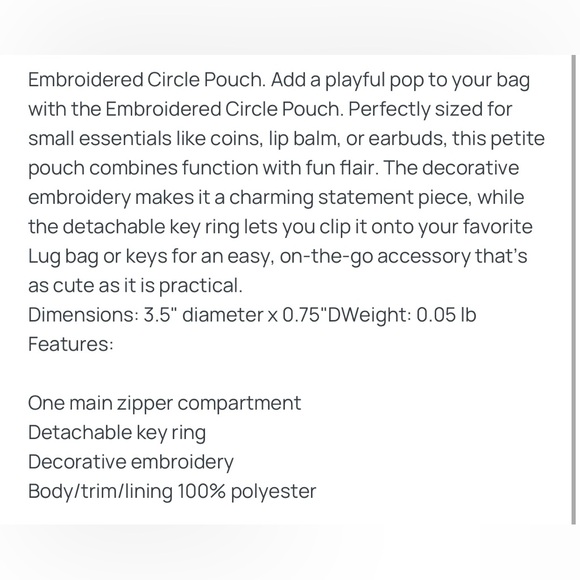 Lug Circle Pouch Ladybug Lane NWT. EMBROIDERED HEART - Picture 9 of 9